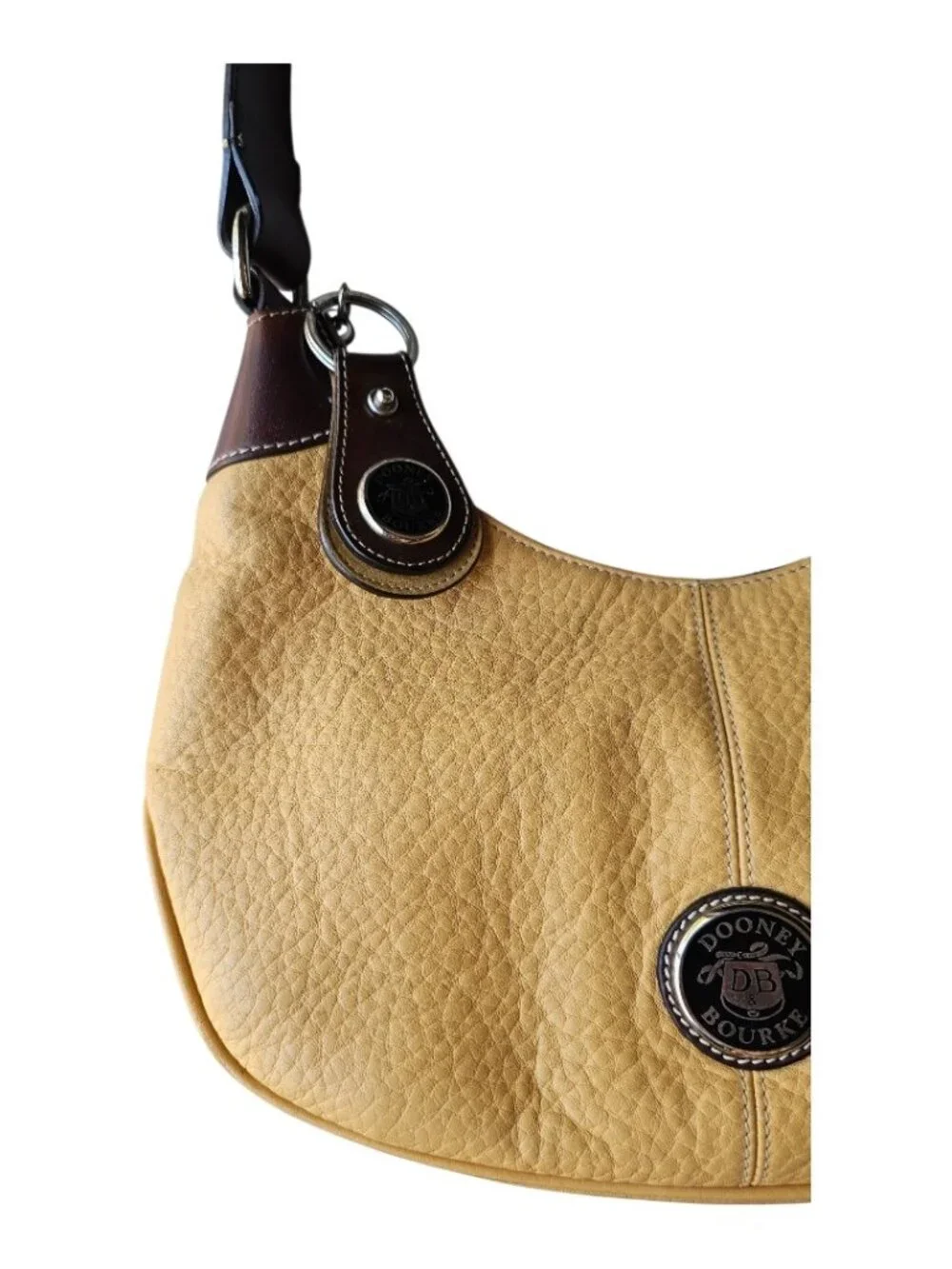 Vintage Dooney & Bourke Pebbled Leather Crescent Hobo Bag Yellow Y2K